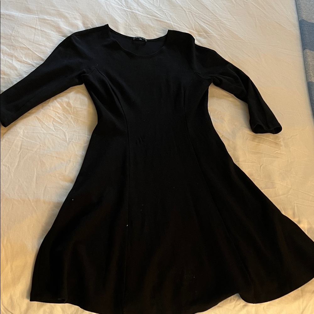 Theory Black Long-Sleeve Fit-and-Flare Dress